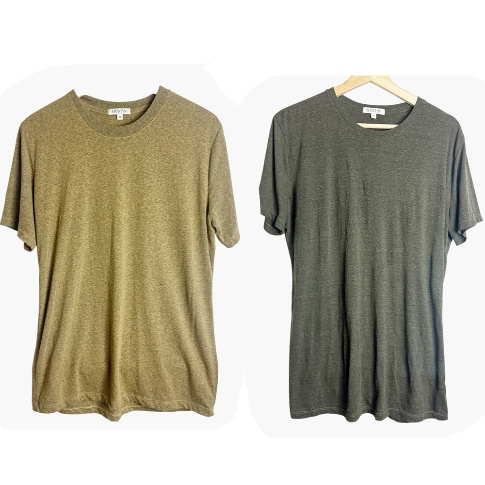 Gustin Men Medium 2 T Shirts Green Yellow Heathered